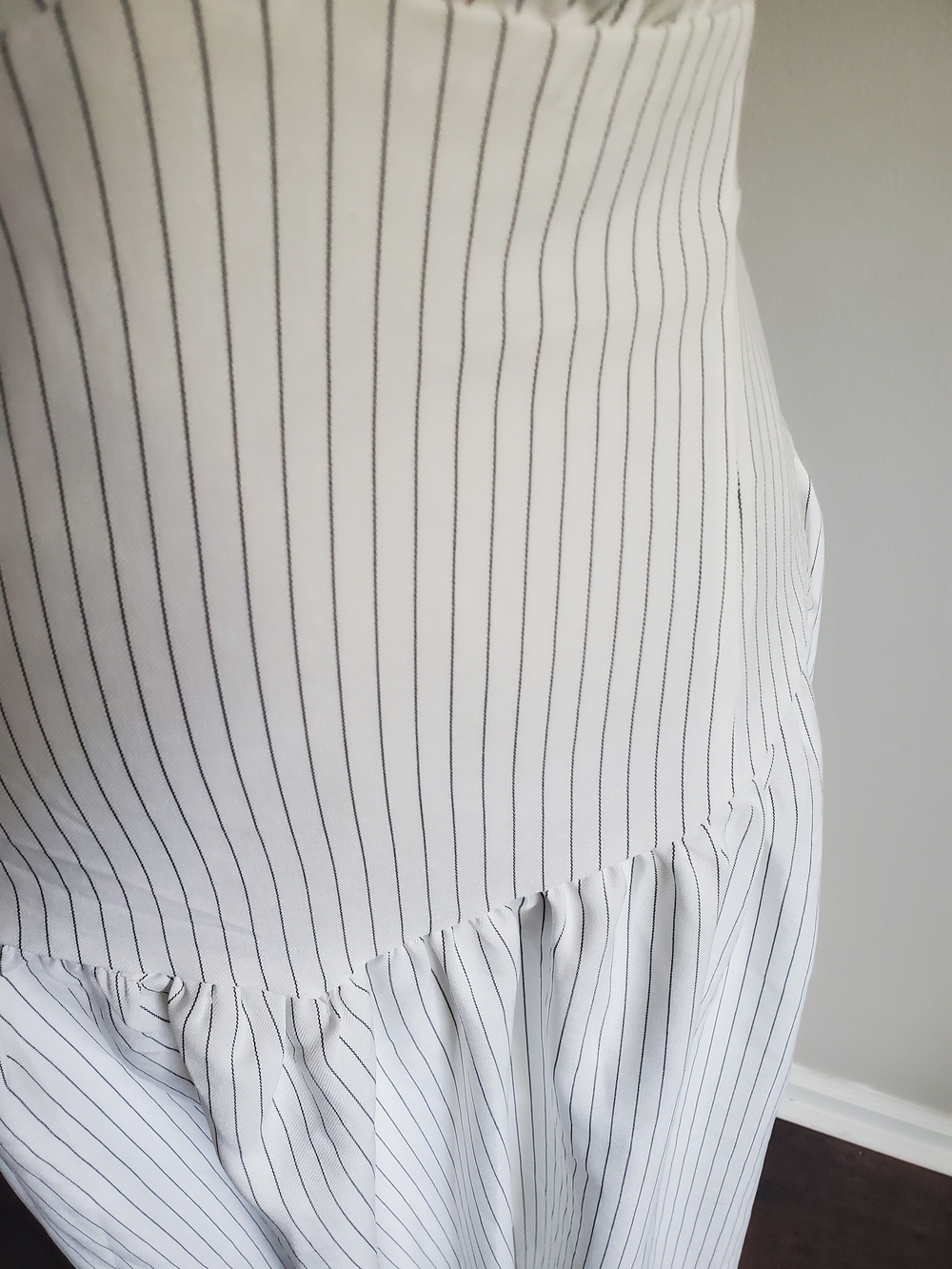 Sleeveless White Pinstripe Halter Maxi Dress - Picture 2 of 3